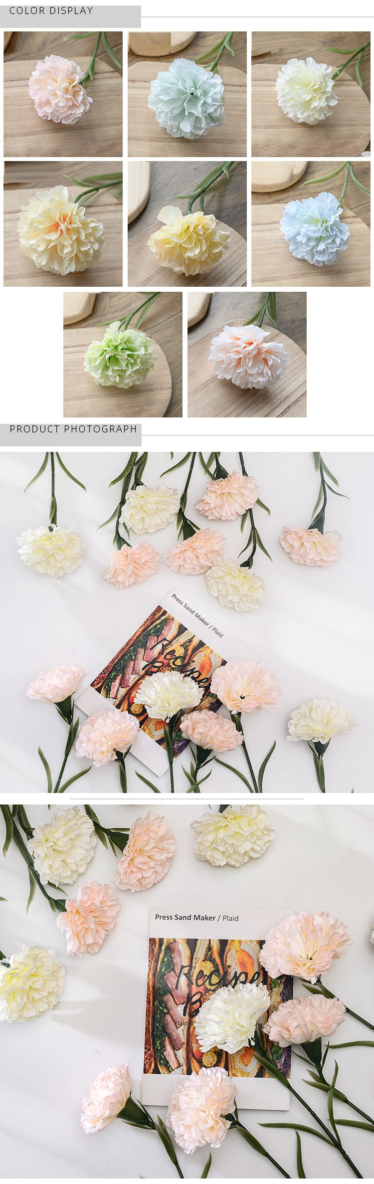 Carnation Mother′ S Holiday Gift Imitation Flower Factory Home Decoration Cross-Border Wedding Wholesale Fake Flower Design